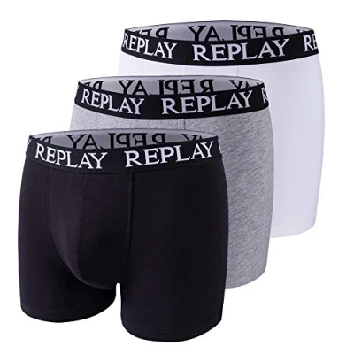Abbildung von Replay Boxer Style Basic CUFF LOGO 3 PACK Panties, Herren, Größe: Small, Black/grey melange/white