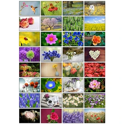 Abbildung von 32 Grußkarten Blumen Klappkarten mit Umschlägen &amp; Garten