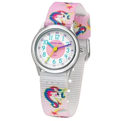 Abbildung von JACQUES FAREL Kinder Armbanduhr Mädchen Einhorn Analog Quarz Metall Textilband HCC 042