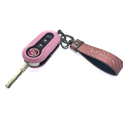 Abbildung von Nordecco Glänzend Schlüsselanhänger Hülle Kompatibel mit Fiat 500C 500 500L Abarth Grande Punto Brava Panda Stilo Linea (Rose Schlüsselanhänger, Rosa Hülle)