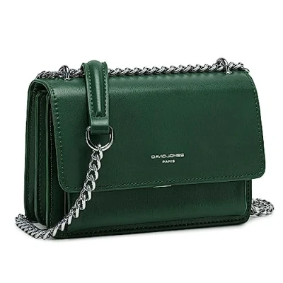 Abbildung von David Jones Damen Kleine Umhängetasche Frau Ketten Schultertasche PU Leder Handtasche Mini Crossbody Bag mit Klappe Handy Party Tasche Kettentasche Abendtasche Mode Trend Grün