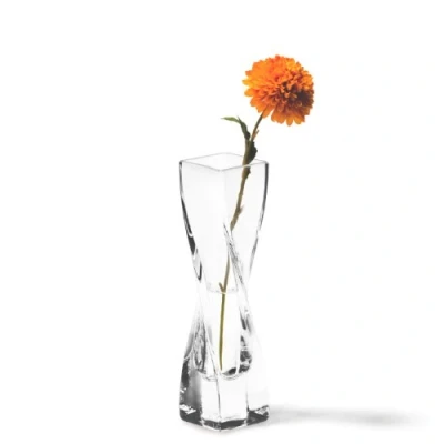 Abbildung von Leonardo Volare Solifleurvase, geschwungene dynamisch geformte Blumenwase mit massivem Eisboden, handgefertigtes Klarglas, Höhe 20 cm, 210 ml, 014083