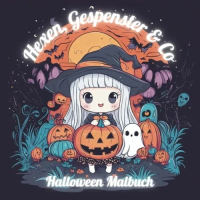Abbildung von Hexen, Gespenster &amp; Co Halloween Malbuch: 50 lustige Motive im Kawaii Stil für Kinder ab 4 Jahren