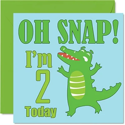 Abbildung von Geburtstagskarte zum 2. Geburtstag Junge Oh Snap! Krokodil Happy Birthday Card 2 Year Old Boy, Boys Cards for Him, 145 mm x Grußkarte für Sohn, Bruder, Enkel, Neffe, Cousin, Gott