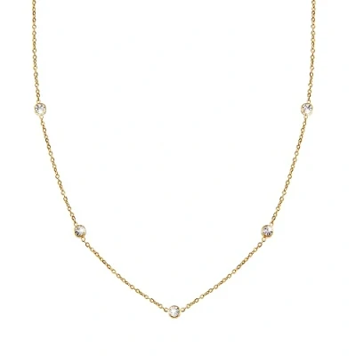 Abbildung von GD GOOD.designs Kristall Kette für Damen Gold mit weißen Cubic Zirkonia Steinen (4mm) I Goldene Glitzer Halskette aus Edelstahl
