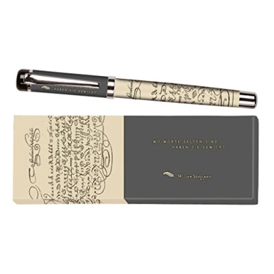 Abbildung von moses. libri_x Tintenroller William Shakespeare, Tintenschreiber aus Metall mit blauer Mine, Bedruckt Zitat In einer Geschenkbox, 1 Stück (1er Pack)