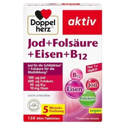 Abbildung von Doppelherz Jod + Folsäure Eisen B12 Mit als Beitrag für die normale Blutbildung 150 vegane Mini Tabletten