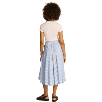 Abbildung von Tommy Hilfiger A Linien Rock »CRINKLE VISCOSE MIX MIDI SKIRT«, mit Streifenmuster, Tunnelzug am Bund