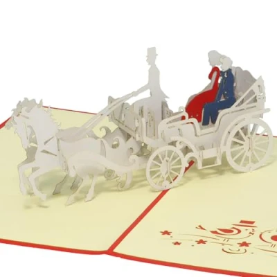 Abbildung von LINPOPUP®, LIN17068, Pop Up Karte Hochzeitskarte 3D Hochzeit Hochzeitseinladung Glückwunschkarte Brautpaar Hochzeitskutsche, N84