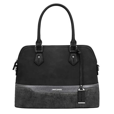 Abbildung von David Jones Damen Handtasche Elegante Tasche Frau Henkeltasche Shopper PU Leder Mehfarbig Schultertasche Bowling Stil Top Griff Gestreift Umhängetasche Tote Stilvoll Mode Schwarz