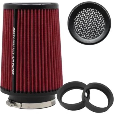 Abbildung von Universal kegelförmiger Luftfilter 76 mm 89 101 hochleistungs Einlass Lufteinlass Rundkegel Reiniger für Racing Sport Auto 3 Größen in einem (red big)