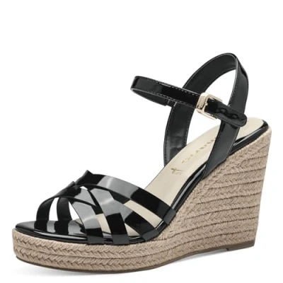 Abbildung von Tamaris Plateausandalette, Damen, Größe: 40, Black patent Schuhe