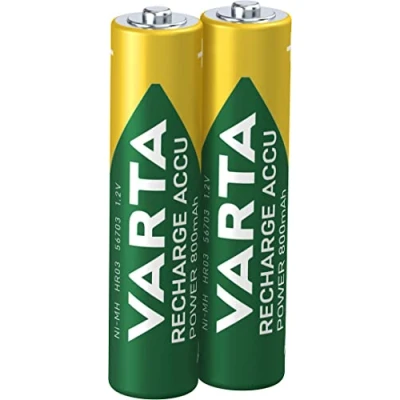 Abbildung von VARTA Batterien AAA, wiederaufladbar, 2 Stück, Recharge Accu Power, Akku, 800 mAh Ni MH, ohne Memory Effekt, vorgeladen, sofort einsatzbereit