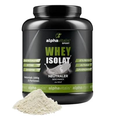 Abbildung von Whey Protein Pulver Isolate Neutral 1KG 87% Proteingehalt Eiweißpulver zuckerfrei &amp; fettfrei 100% ohne Süßstoff WPI Muskelaufbau Shake in 7 Geschmacksrichtungen