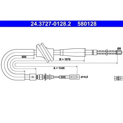 Abbildung von ATE 24.3727 0128.2 Handbremsseil 1345 AUDI: 80 B3, 90 B3