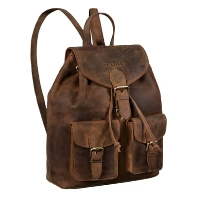 Abbildung von STILORD &#039;Ezra&#039; Tagesrucksack Leder Daypack Groß Vintage Backpack ideal als Laptoprucksack 13,3 Zoll Schulrucksack DIN A4 Reiserucksack Echtes Leder, Farbe:mittel braun