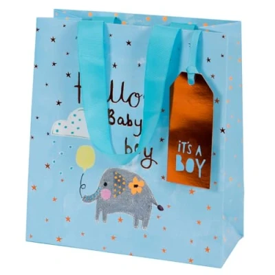Abbildung von Glick Luxus Geschenktüte, Elefant, Baby Junge, mittelgroße Feier Geschenktüte für Neugeborene, Willkommens Papiersalat, Jungen 200 x