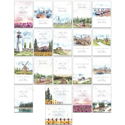 Abbildung von the lazy panda card company Set von 20 Geburtstagskarten für Erwachsene Alle verschiedenen Designs mit Umschlägen. Umweltfreundlich.