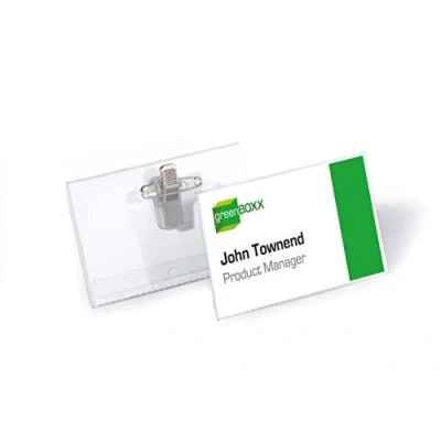 Abbildung von Durable Namensschild (mit Kombiklemme, 54 x 90 mm) Packung à 50 Stück, transparent, 810119
