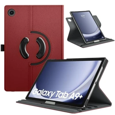 Abbildung von TiMOVO Drehbar Hülle Kompatibel mit Samsung Galaxy Tab A9+/A9 Plus 11 Zoll 2023 SM X210/X216/X218, 90 Grad Ständer Hülle, Auto Schlaf/Aufwach Schutzhülle für A9+ Tablet,Wein Rot