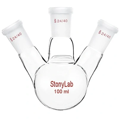 Abbildung von StonyLab 100ml 3 Neck Round Bottom Flask, Borosilikat Glas Dreihalskolben Flask Rundkolben RBF mit 24/40 Standard Taper Outer Joint, Glass Hals