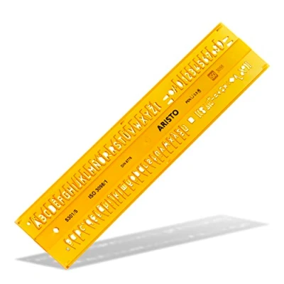 Abbildung von Aristo Isonorm Schriftschablone gerade Mittelschrift (5,0 mm, H Profil, Typ B, formstabiler PET Kunststoff) orange transparent