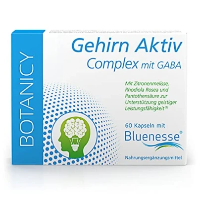 Abbildung von BOTANICY Gehirn Aktiv Complex 60 Fokus Kapseln mit Vitamin B5 für geistige Leistung Zitronenmelisse, GABA, Grüntee, Guarana u.v.m. Alternative zu Konzentrations Tabletten Vegan, Laborgepüft