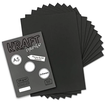 Abbildung von 50 Blatt Vintage Kraftpapier in Schwarz DIN A5 120 g/m² schwarzes Recycling PAPIER 21 x 14,8 cm ökologische Brief Bogen Briefpapier NEUSER