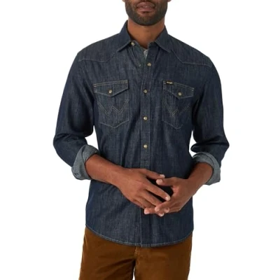 Abbildung von Wrangler Herren Iconic Regular Fit Snap Shirt Hemd mit Button Down Kragen, Rinse Denim, Klein