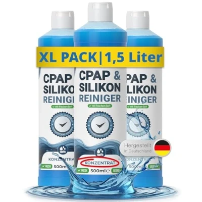 Abbildung von 3x 500ml CPAP Reiniger Konzentrat Silikonreiniger I Mapeau Maskenreiniger Schlauchreiniger, Silikon, Gummi, Kunststoff, hochergiebig (3x 500ml)