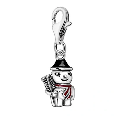 Abbildung von Quiges Charms Anhänger Rote und Schwarze Emaille Schneemann Versilbert Damen Schmuck für Bettelarmband