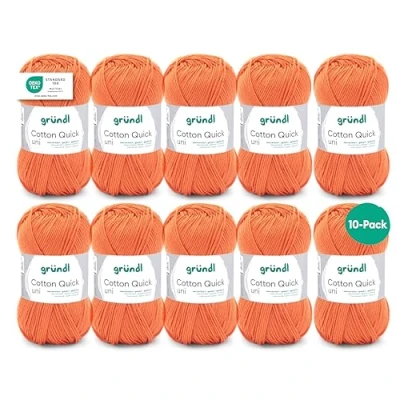 Abbildung von Gründl Cotton Quick Uni, Vorteilspack 10 Knäuel à 50 g (strapazierfähige und langlebige Wolle, pflegeleichtes waschbares Garn aus 100 % Baumwolle, / 125 m, Nadelstärke: 3 4, x g), Orange