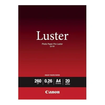 Abbildung von Canon Fotopapier Luster glänzend weiß (DIN A4 20 Blatt) für Tintenstrahldrucker PIXMA Drucker 21x29,7 cm (260 g/qm) LU 101A4