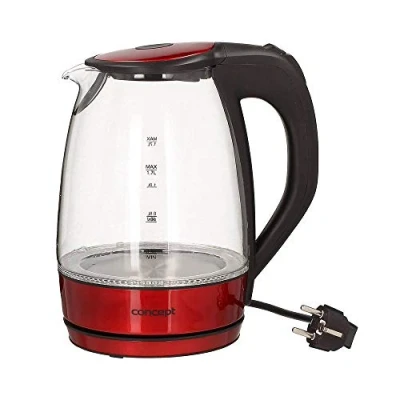 Abbildung von CONCEPT Hausgeräte rk4030re glas Wasserkocher, LED Beleuchtung, Anti Kalk Filter, 1,7 L, 2200 W, glänzend rot /