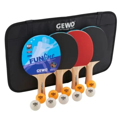 Abbildung von GEWO Fun TIME Tischtennisschläger Set für Hobby und Freizeit mit 10 Tischtennis Bällen Aufbewahrungstasche/ 4er Set/Ping Pong Set/Komplettschläger Noppen Innen Belag, Griff konkav