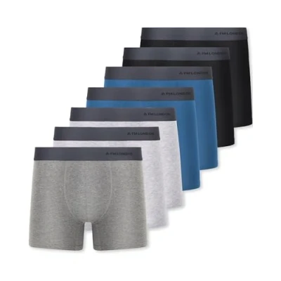 Abbildung von FM London 7er Pack Boxershorts für Herren ohne Etikett Atmungsaktive, Weiche und Dehnbare Unterhosen Männer mit Hohem Baumwollanteil, Mehrfarbig, L