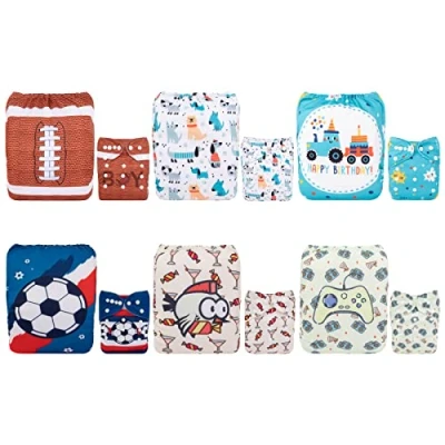 Abbildung von Alva Baby 6 Pack Tasche waschbar Verstellbare Stoffwindeln Windeln + 12 Einsätze 6DM05 DE