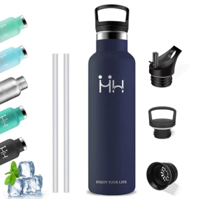 Abbildung von Grsta Thermosflasche 1l Trinkflasche Edelstahl, mit Strohhalm, BPA Frei, Isolierflasche Doppelwandig, Sport, Kann Dir Tragen, Wasserflasche für Wandern, Camping
