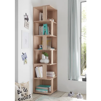 Abbildung von CORNER Eckregal in Weiß Platzsparendes Standregal mit 6 offenen Fächern für Wohnzimmer, Jugendzimmer oder Flur 38 x 186 cm (B/H/T)