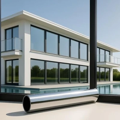 Abbildung von MARAPON® Sonnenschutzfolie Fenster innen [44.5x400 cm] Fensterfolie Sonnenschutz von durchsichtig aussen Blickdicht Spiegelfolie Sichtschutz STATISCH HAFTEND