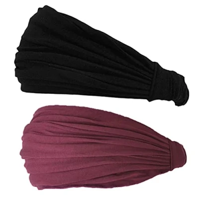 Abbildung von CHARM Stirnband Herren Bandana Kopftuch Haarband Männer Sport Japanisch (M, Schwarz, Weinrot 2 Pack)