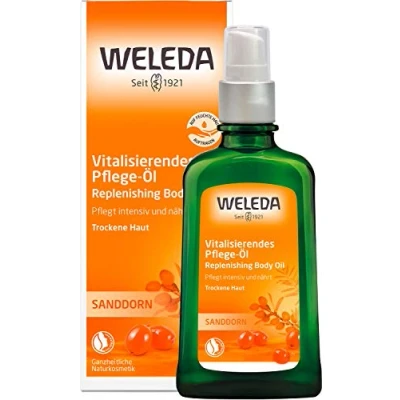 Abbildung von WELEDA Bio Sanddorn Körperöl ätherisches Naturkosmetik Hautpflege Massageöl / Pflegeöl mit Sesamöl zur intensiven Pflege von trockener Haut fruchtigem Mandarine &amp; Grapefruit Duft (vegan, 100ml)