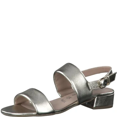 Abbildung von Tamaris Damen Sandalen mit Absatz Leder Blockabsatz Sommer; LIGHT GOLD METALLIC/metallic; 38 EU