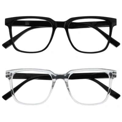 Abbildung von OPULIZE LEO Lesebrille 2er Pack Großes Rechteckiges Gestell Schwarz, Klar Herren Damen Federscharniere RR55 1C +2.00