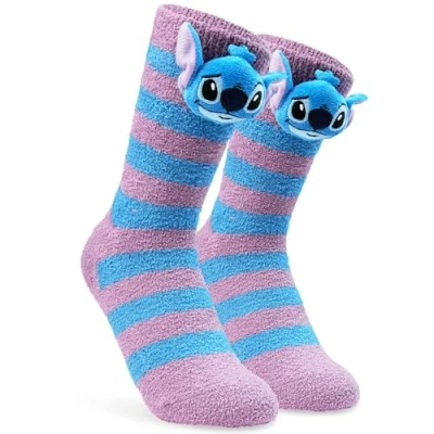 Abbildung von Disney Damen Kuschelsocken, warme Antirutschsocken Geschenke für Frauen (Blau/Rosa Stich)