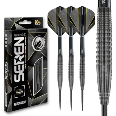 Abbildung von RED DRAGON Darts Seren Onyx 4 23g 90% Wolfram Professional Stahlspitze Dart Set mit Flüge und Dartschäfte