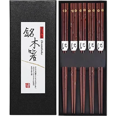 Abbildung von HuaLan Japanische Natural Holz Essstäbchen Set wiederverwendbar Classic Style 5 Paar Geschenk jujube wood