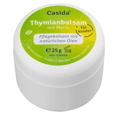 Abbildung von Thymianbalsam Mit Myrte für Kinder, Wohltuender Pflegebalsam in Apothekenqualität, Von Hebammen empfohlen, Ohne Konservierungsstoffe, naturreinen Ölen Thymian Balsam 25 g