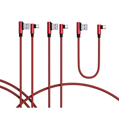 Abbildung von TECHGEAR USB C Kabel [3 Stück] 90 Grad rechtwinkliges reversibles passt Huawei P40, P30, Moto, Samsung S24 S23 S22 S21 FE Plus Ultra Modelle, A15 A14 A24 A25 A54 A55 5G A05s, Pixel 8, usw