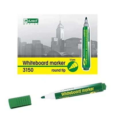Abbildung von D.RECT 3150 Whiteboard Marker für Whiteboards und Flipcharts, abwischbar Glasboard Rundspitze 12 Stück Grün
